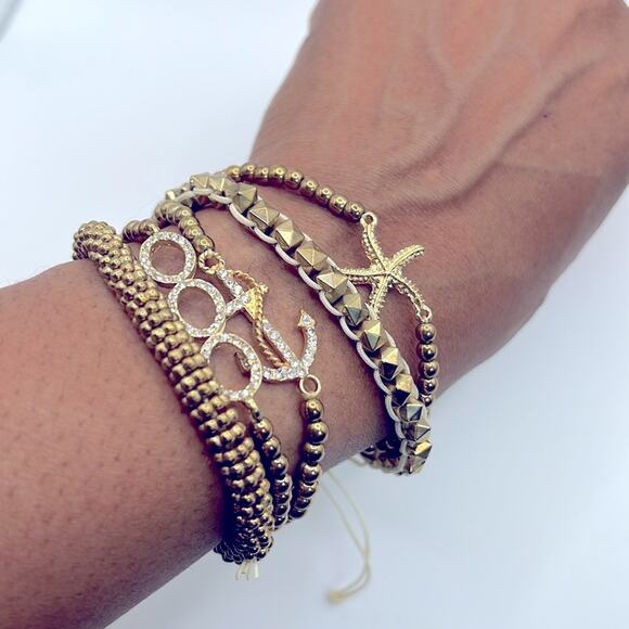 Nautical Gold Toned Beaded Bracelet Set - Picture 2 of 11